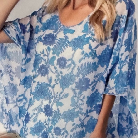 Simply Noelle Short Sleeve Sheer Blouse with Lined Bodice Flowy Back Size M - Picture 10 of 11